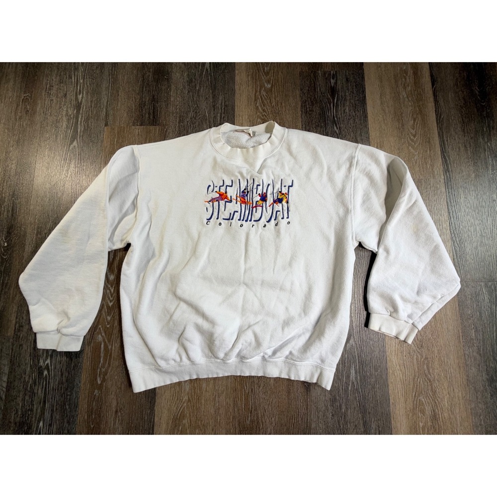 J. America Steamboat Colorado Sweatshirt Mens Large White Vintage Ski Graphic